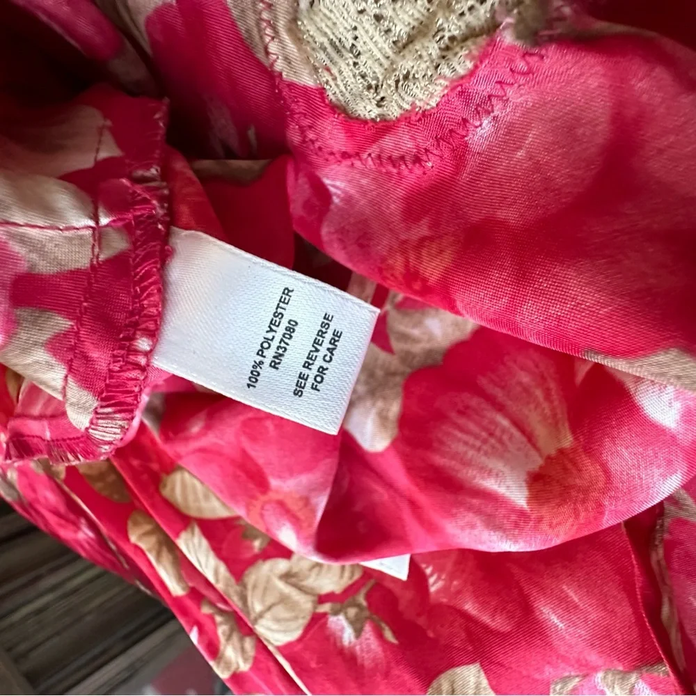 Red/tan Floral Print Silky Nightie - Picture 5 of 6